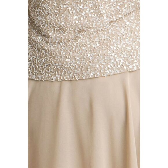 New! J KARA Women's Beaded Sequined Cowl-Neck Chiffon Dress Size 12 Color Beige - Picture 3 of 3